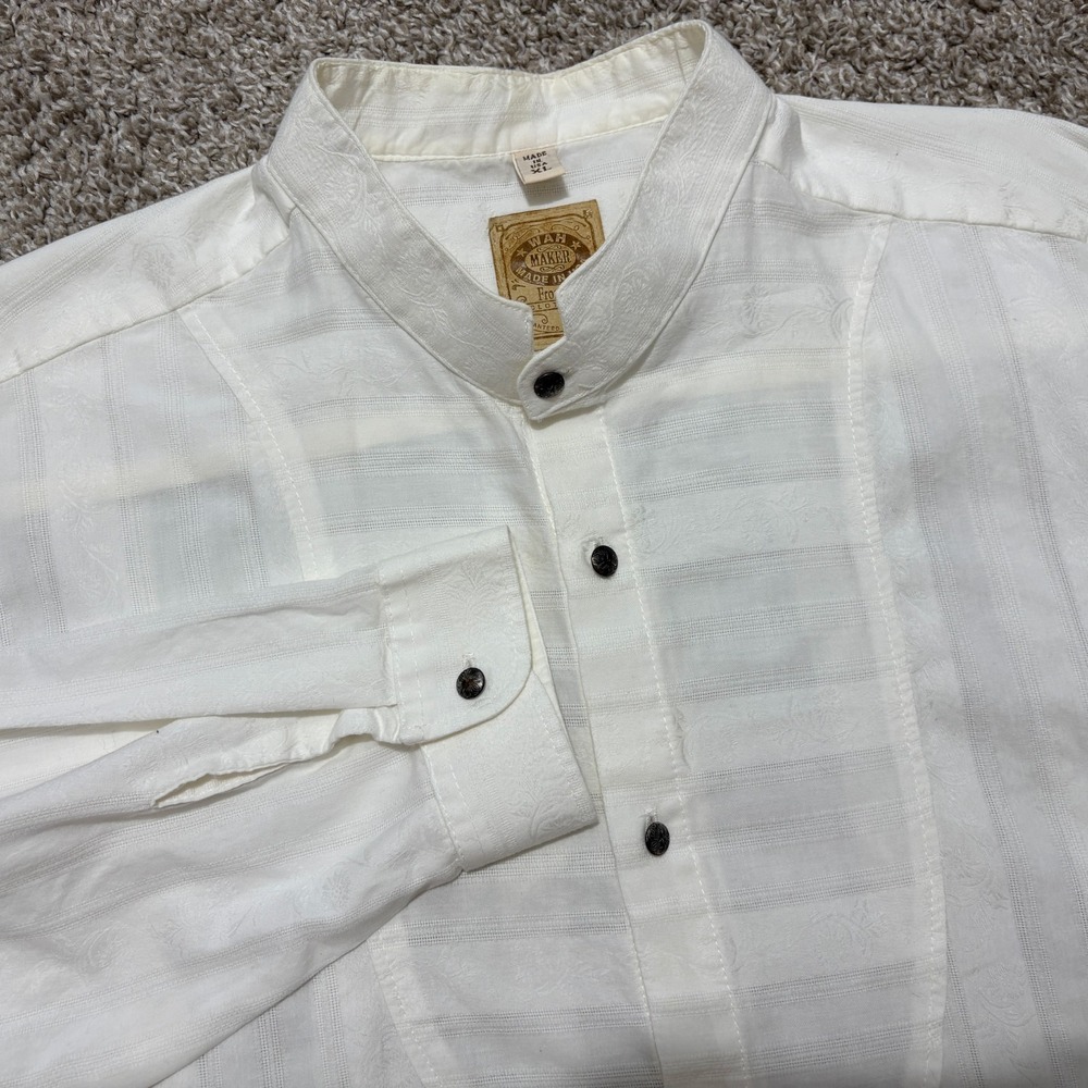 WAH MAKER Shirt Button Up Frontier Ivory Embroidered Jacquard Metal USA Mens XL